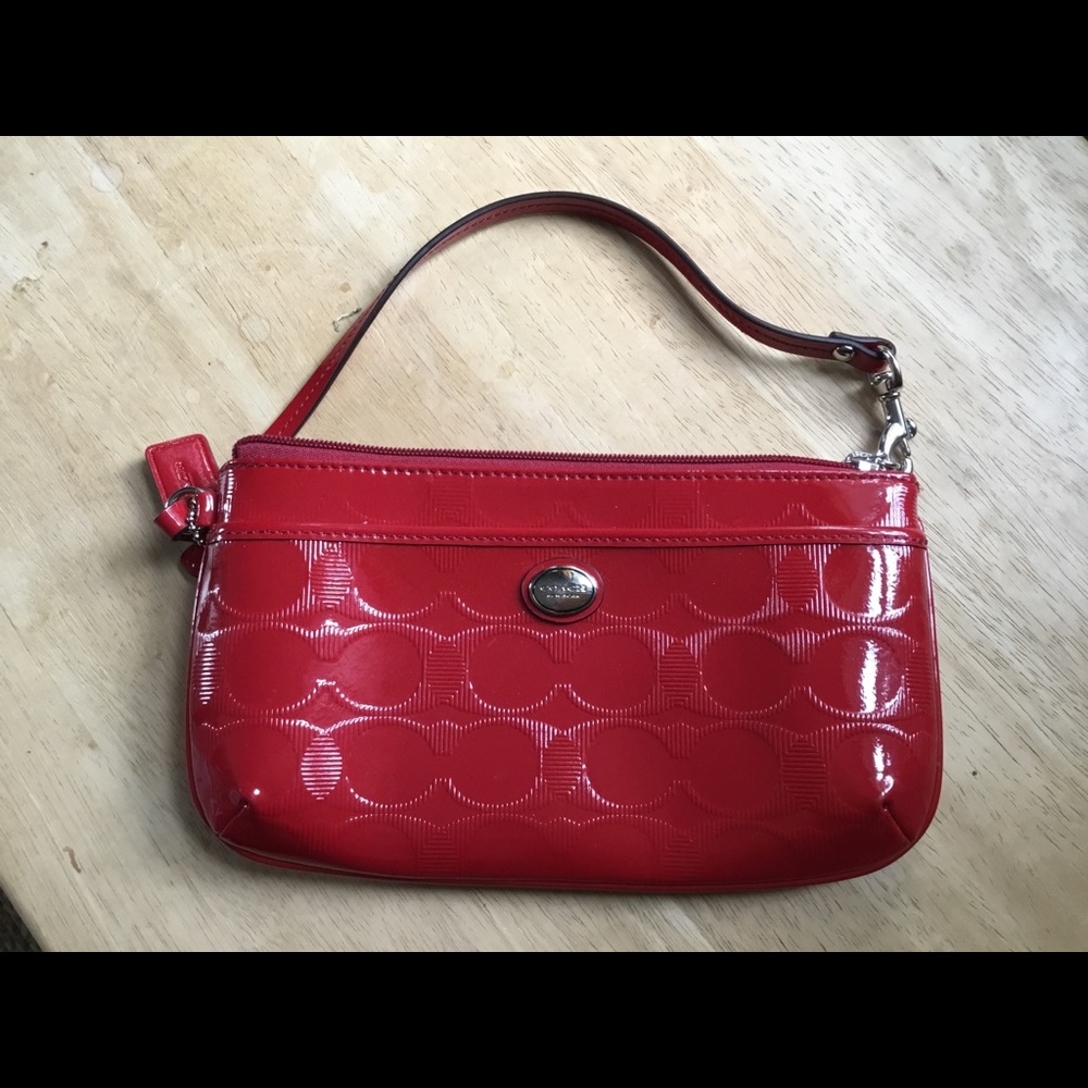 Red Coach embossed wristlet